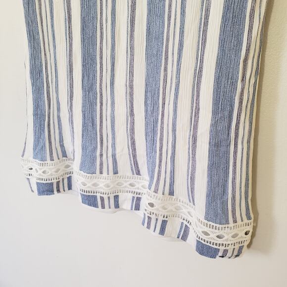 Lulu's Shift Dress Short Sleeve Rayon Blue White Vertical Stripes Mini Dress L - Picture 4 of 9
